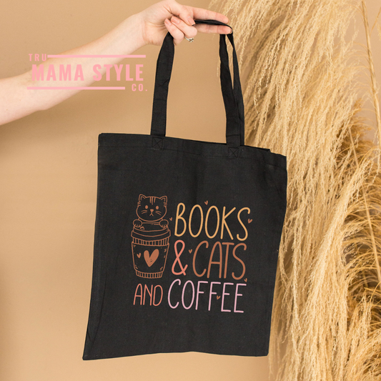 Books, cats, coffee book tote